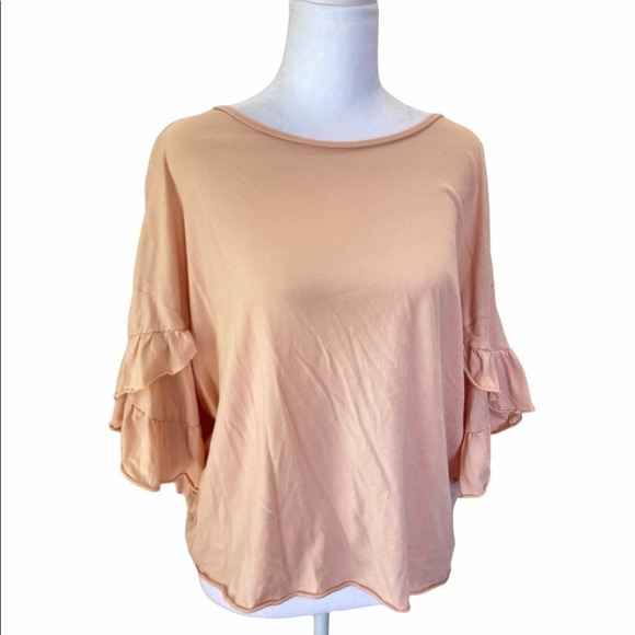 Zara Trafaluc blush Pink Ruffle Sleeve Shirt MED - Picture 5 of 10